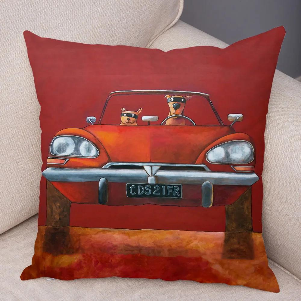 Colorful Cartoon Driving Bus Dog Cute Pet Print Cushion Cover for Home Living Room Sofa Car Decoration Pillowcase