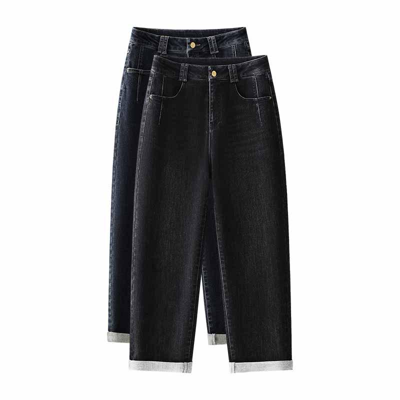 

Women s High Waist Casual Stretch Jeans - Loose Fit, Versatile, Slimming, Petite, Spring Collection. M (96-105cm) синий