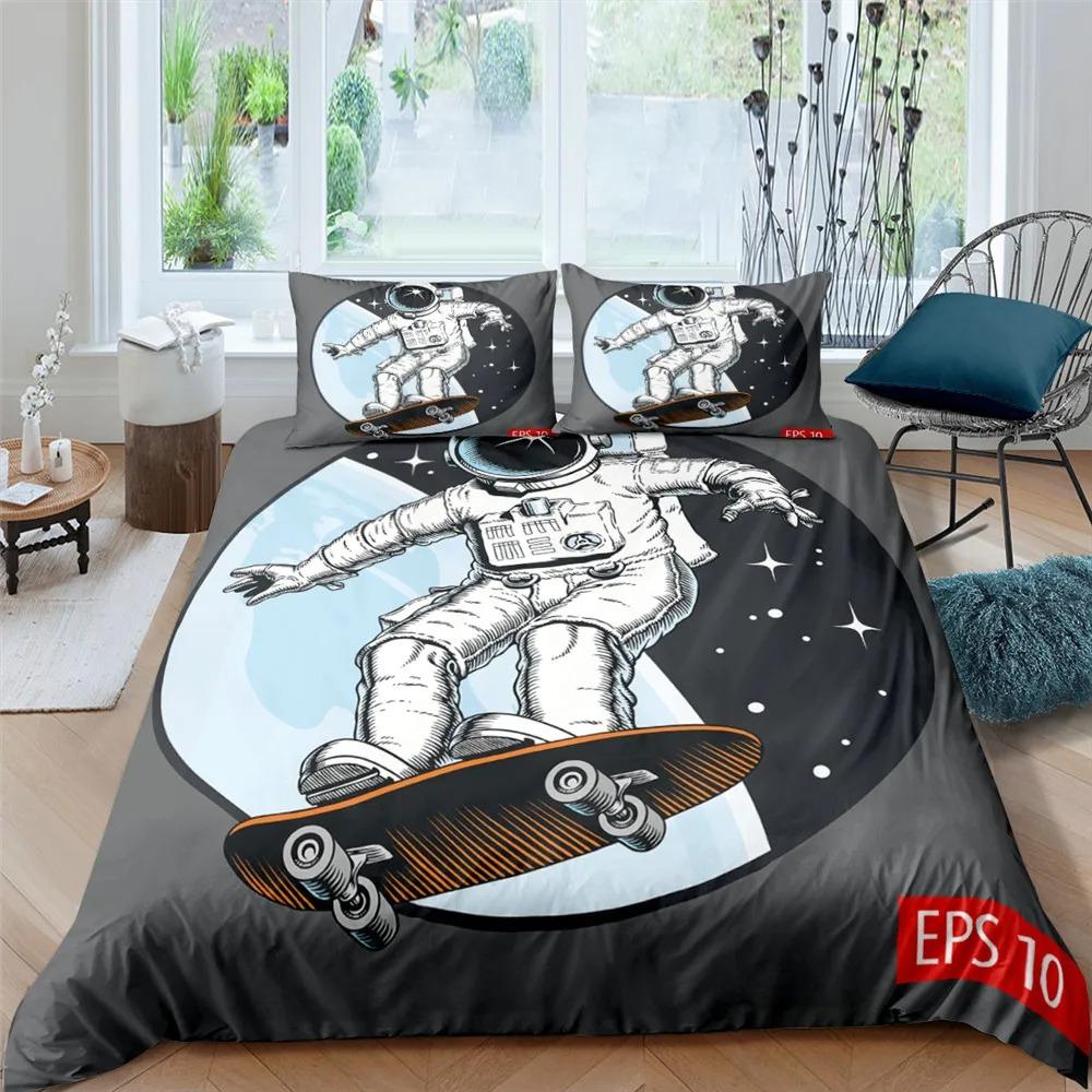 Cartoon Astronaut Outer Space Bedding Set Teens Boys Home 23 Piece Duvet Cover Set Pillowcase Single Twin King Quilt Cover Set