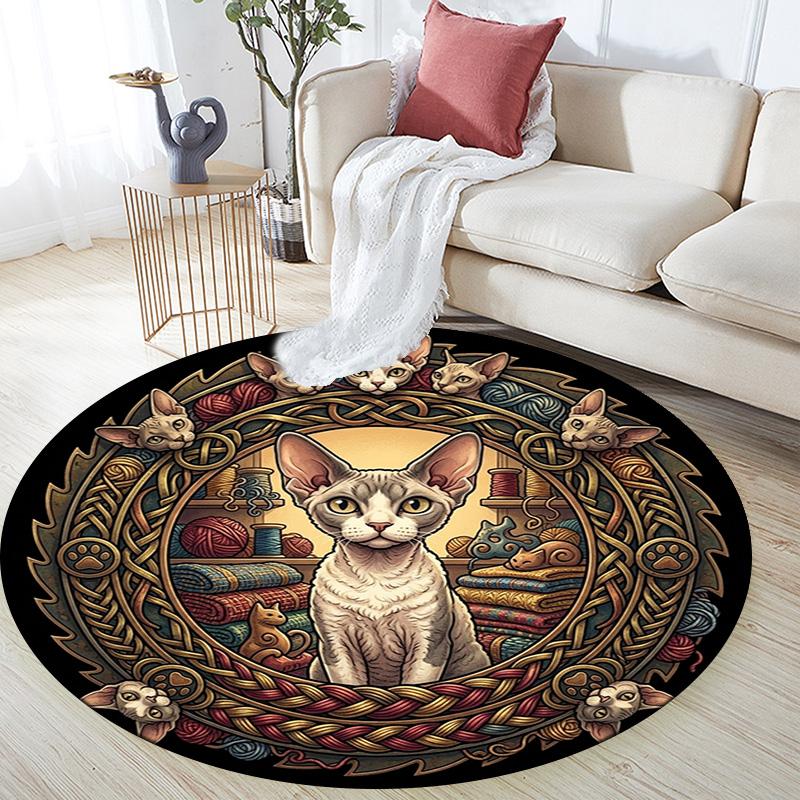 Celtic Cats Yarn Round Area Rug Under Office Chairs Bedroom Living Room Home Decor
