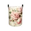 1pc Floral Print Large Round Folding Laundry Basket with Handles - Durable Polyester Multi-functional Storage Basket, Suitable for Bedroom, Dorm, Laun