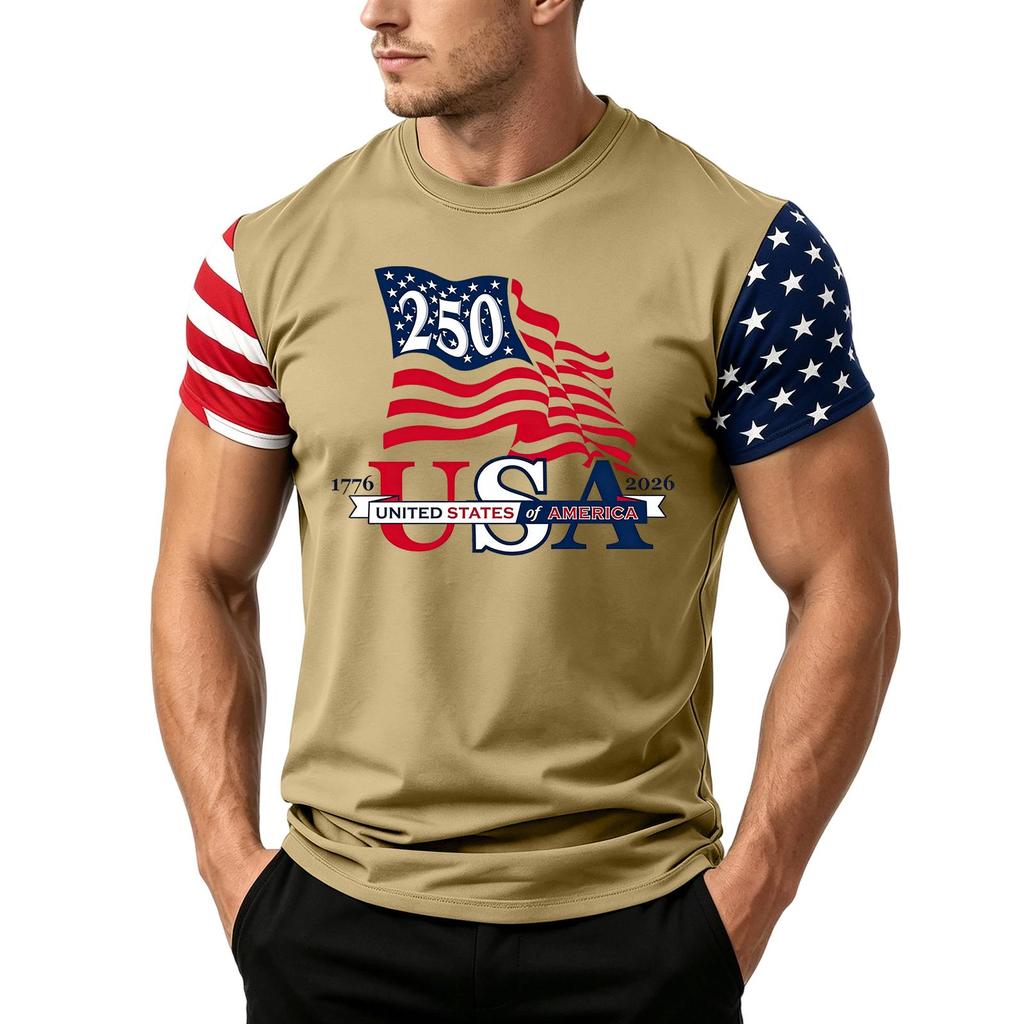Men's Loose Fit Casual Short Sleeve T Shirt Featuring Flag Print Suitable for Summer Daily Wear Lightweight Comfortable Fabric