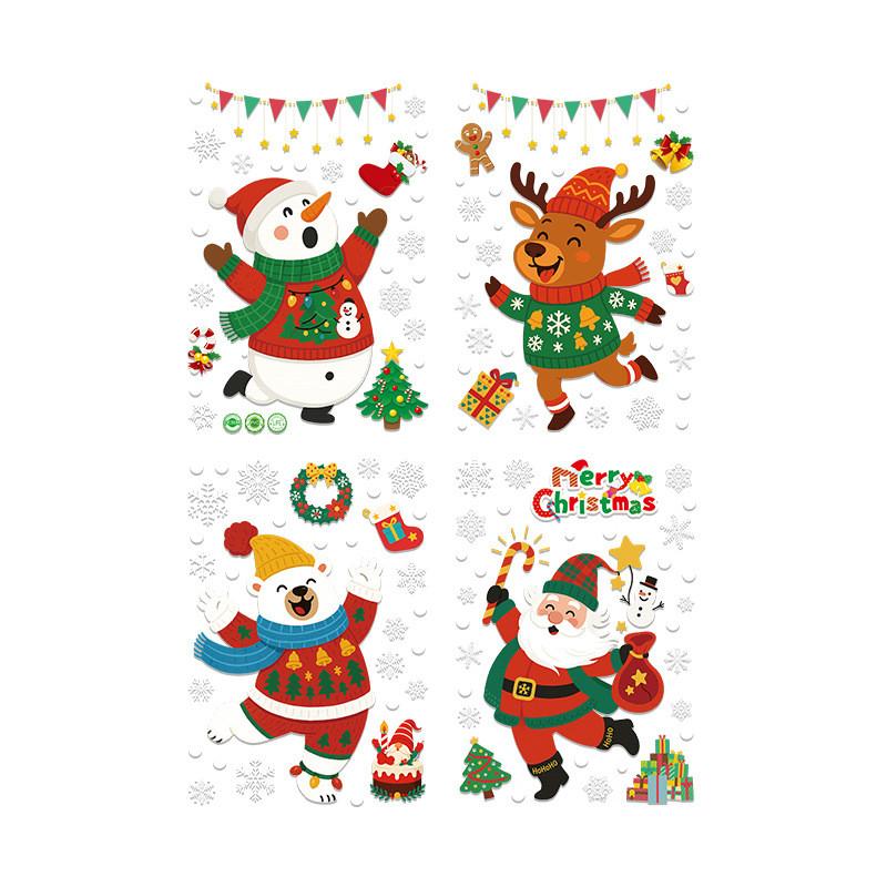 Window Christmas Decorations Pvc Static Sticker Arctic Bear Santa Claus Reindeer