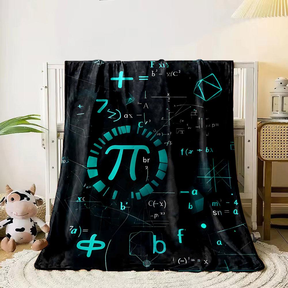 Glowing teal mathematical symbols, equations, and geometric shapes. for all seasons blanket lunch break throw gift 80cm x 120cm