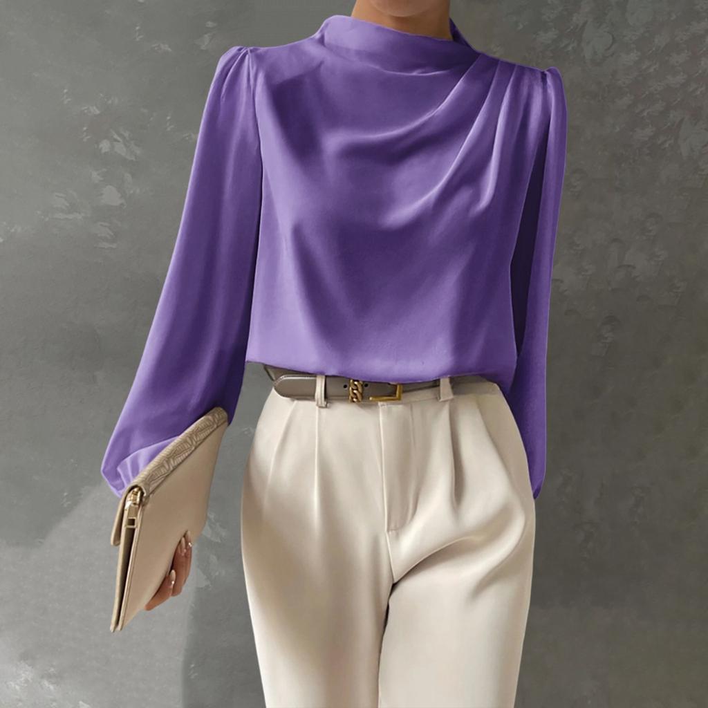 Women's Color Satin Elegant Long Sleeve Blouse
