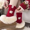 Christmas Bright Red Warm Wool Socks Bow Striped Cartoon Tube Socks New Year'S Red Stacking Socks