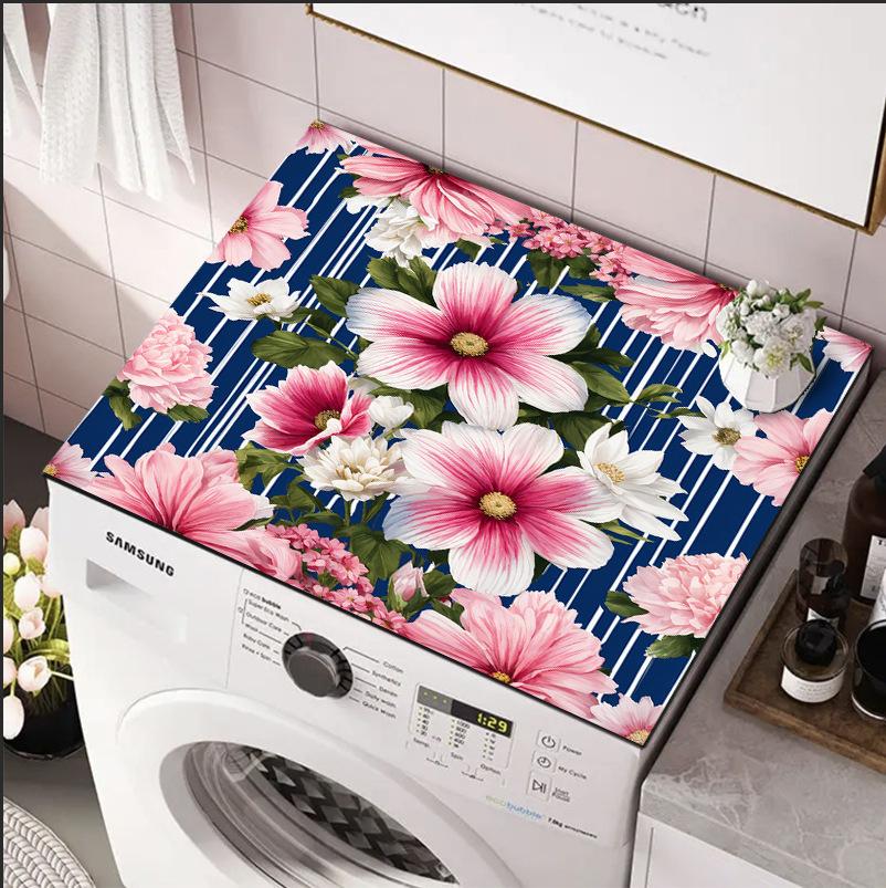 Blue Butterfly & Daisy Drain Mat Absorbent Non-Slip Washing Machine Dust Cover Pad, Dish Drying Mat for Kitchen, Laundry Room