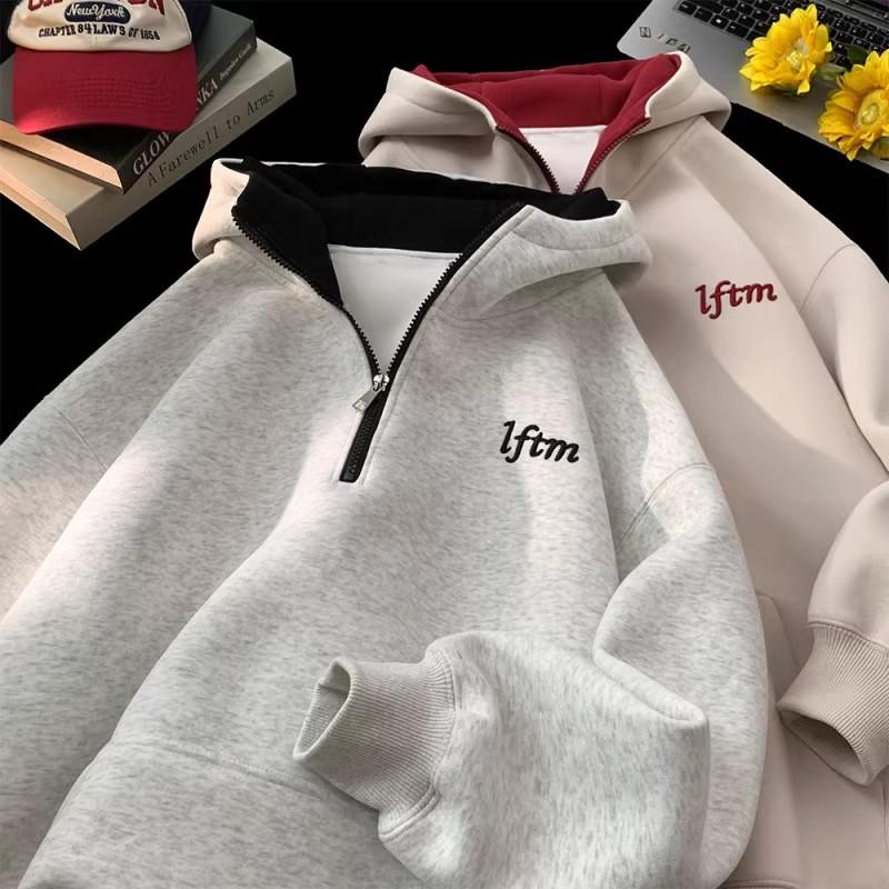 Sweat à capuche pour garçon avec demi-fermeture éclair et doublure polaire - Tendance, Épais, Vêtement Automne/Hiver pour Collégiens et Lycéens