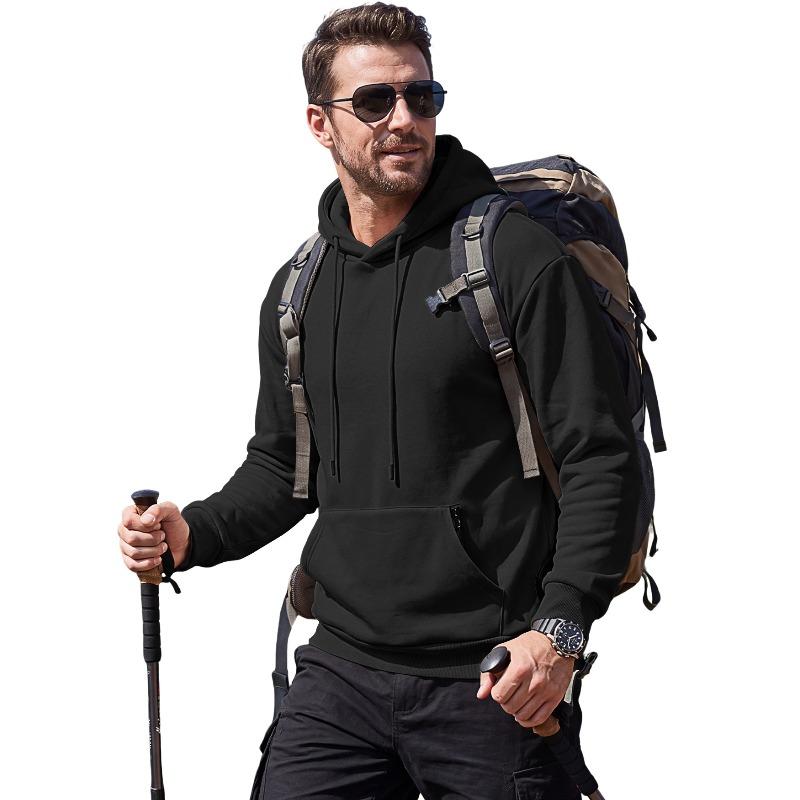 Men's Full-Zip Hoodie, Solid Color Drawstring Hooded Sweatshirt, Athletic Casual Top for Men