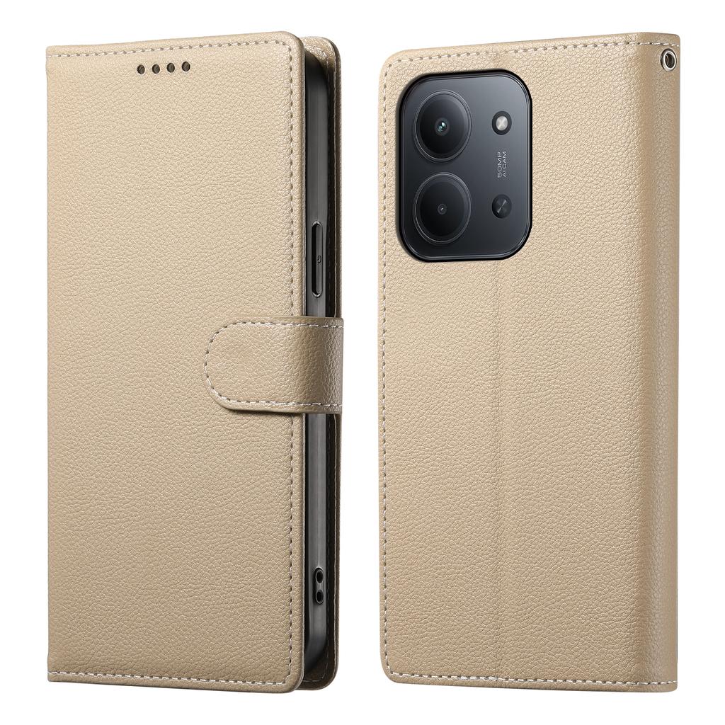 For Xiaomi Redmi 15C 5G (EU) (173mm)/4G (EU) (173mm) Case Magnetic Snap Litchi Texture Leather Wallet Phone Cover with Wrist Strap
