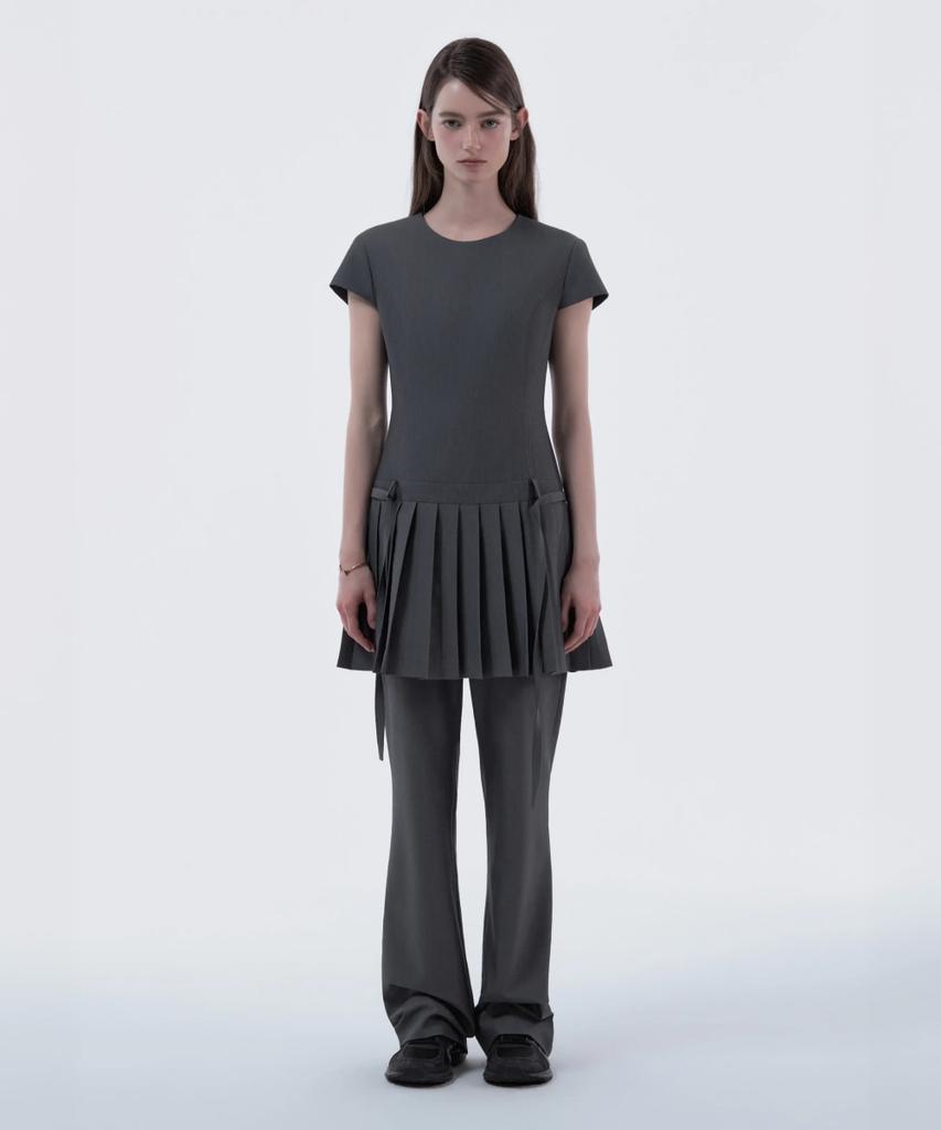 Mausolleum Back Bow Pleated Dress Top - Gray