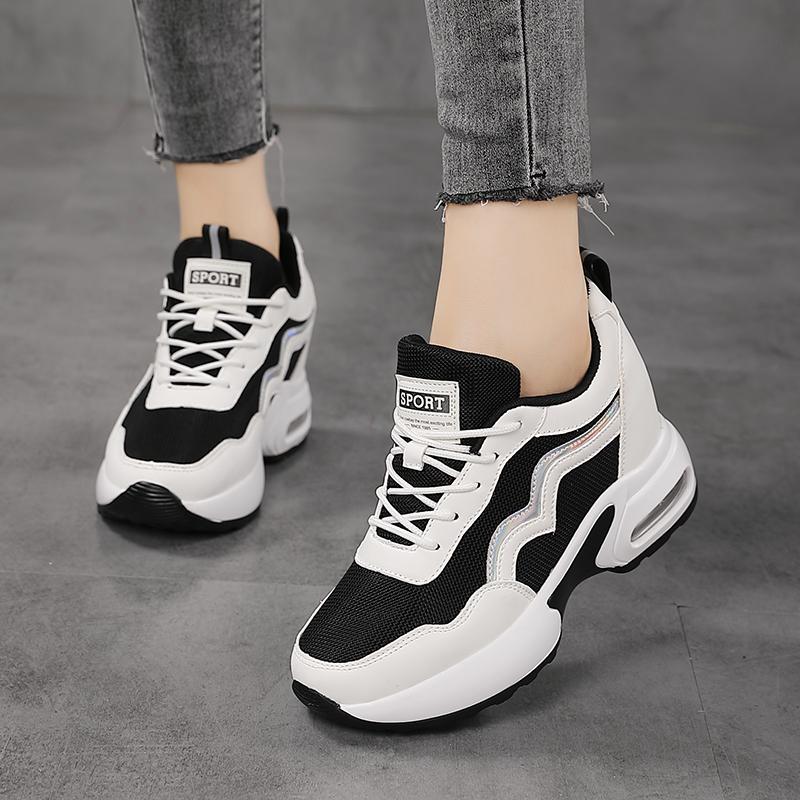 Women’s Platform Sneakers Casual Black White Height Increase Girls Sneakers Plus Size Women’s Elevator Sport Shoes