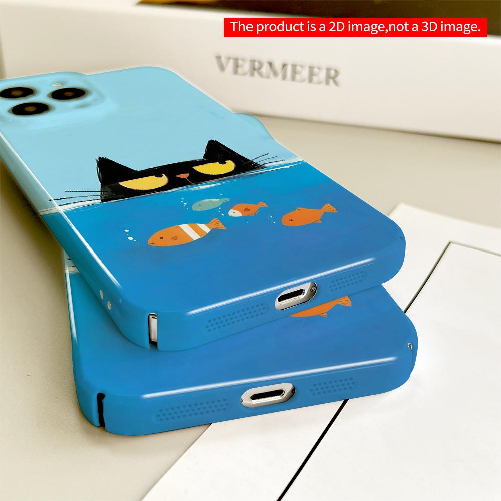 Black Cat Swimming with Fish in Blue Water All inclusive film hard phone case, compatible with iPhone 18 Pro Max 17 16 15 14 13 12 11