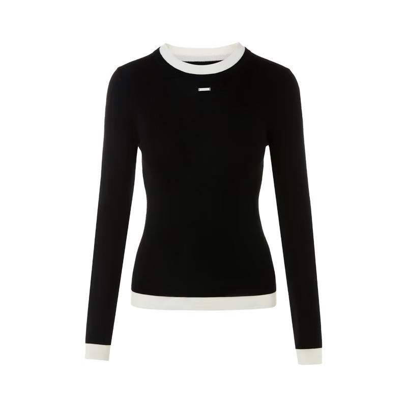LANGZI Women's Contrast Wool Knit Sweater