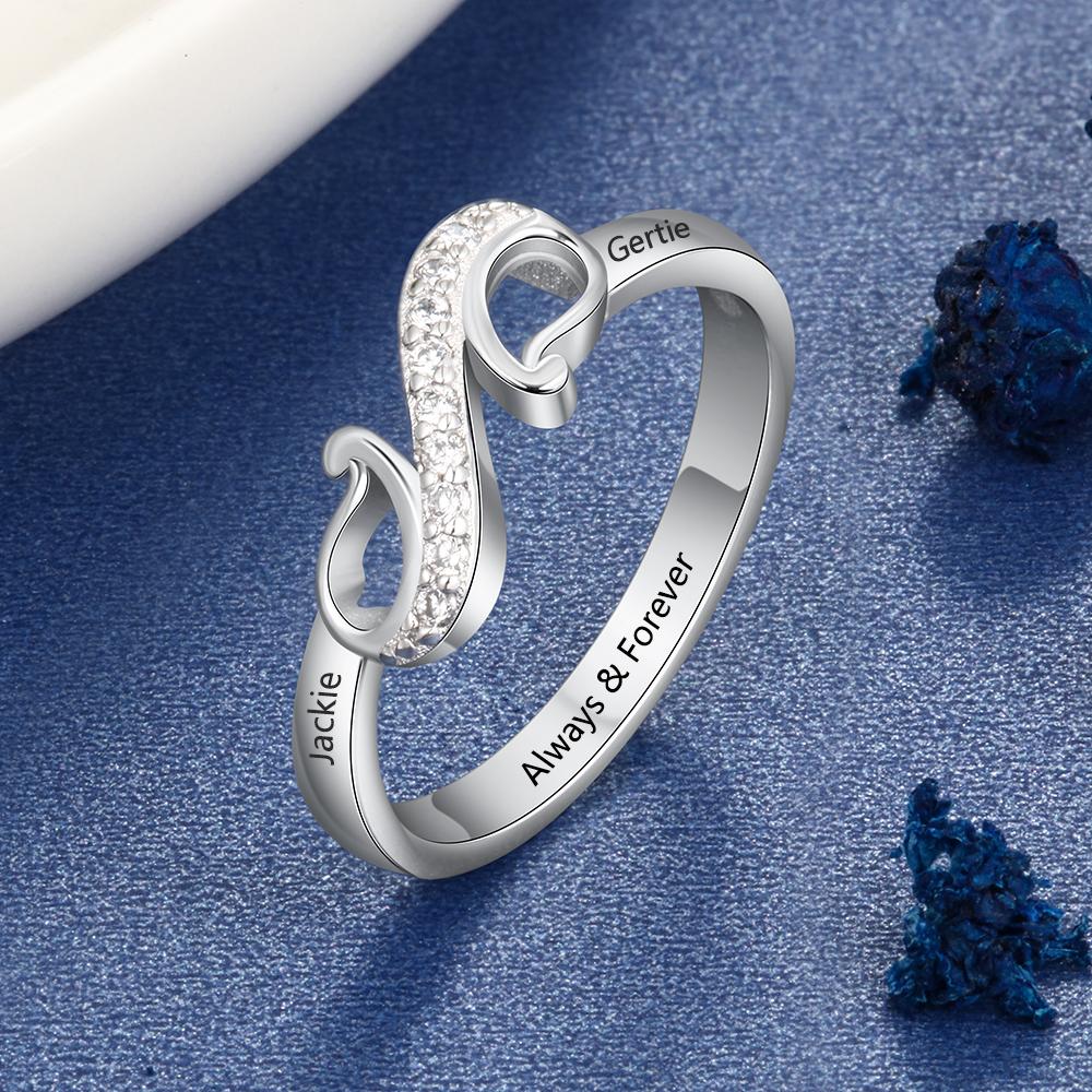 Customized Finger Ring Elegant Jewelry Engrave 2 Names Water Drop Shape Women With Modish Stylish Rings Giveaway Present Girlfriendri103855Elegant