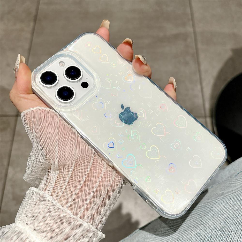 

Laser Love Heart Clear Case For iPhone 17 Air 16 Plus 15 14 13 11 12 Pro Max Mini X XS XR 7 8 Gradient Aurora Clear Cover For iPhone 13 Mini
