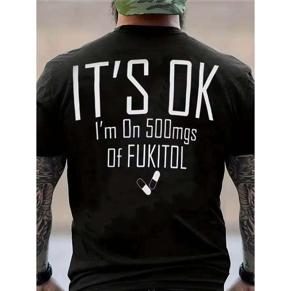 IT'S OK Letter-printed Men's Funny Shirt Round Neck Back Graphic Cotton T-shirt Pajamas Top European and American Daily Tops