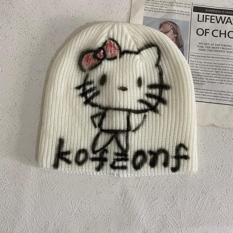 JYL TS DIY Cat Beanie Women Korean Winter Warm Ear Protection Knit Hat Acrylic