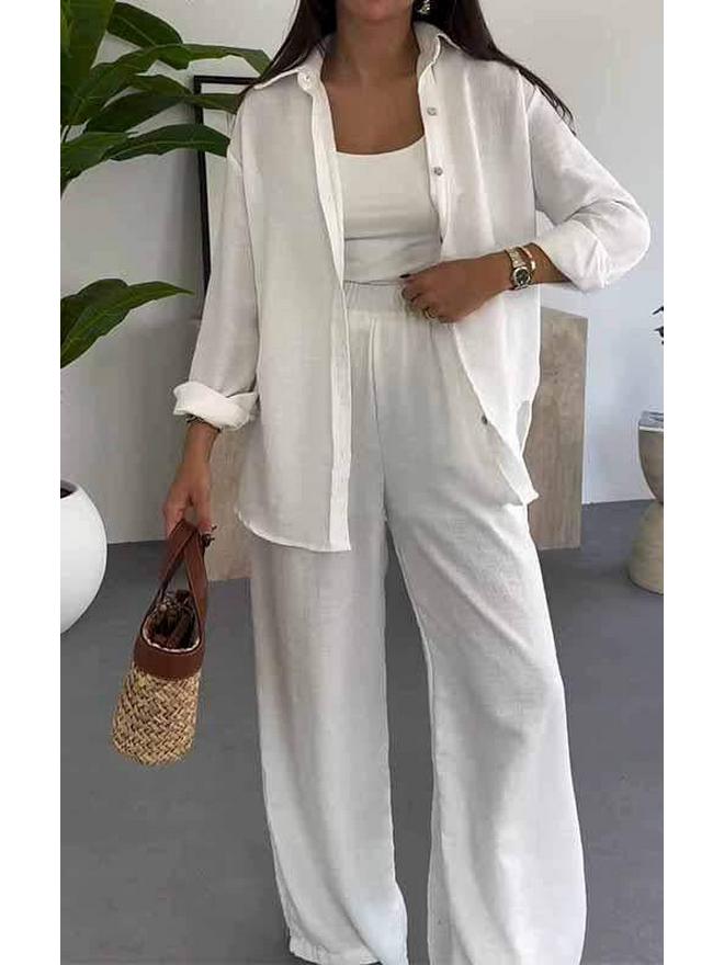European & American Women's Solid Color Two-Piece Set: Spring/Summer 2025 - Loose Top & Casual Wide-Leg Pants