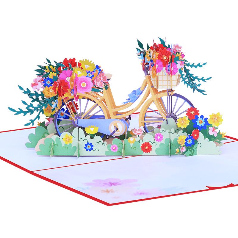 Fresh Style Bicycle 3D Pop-up Greeting Card with Flowers