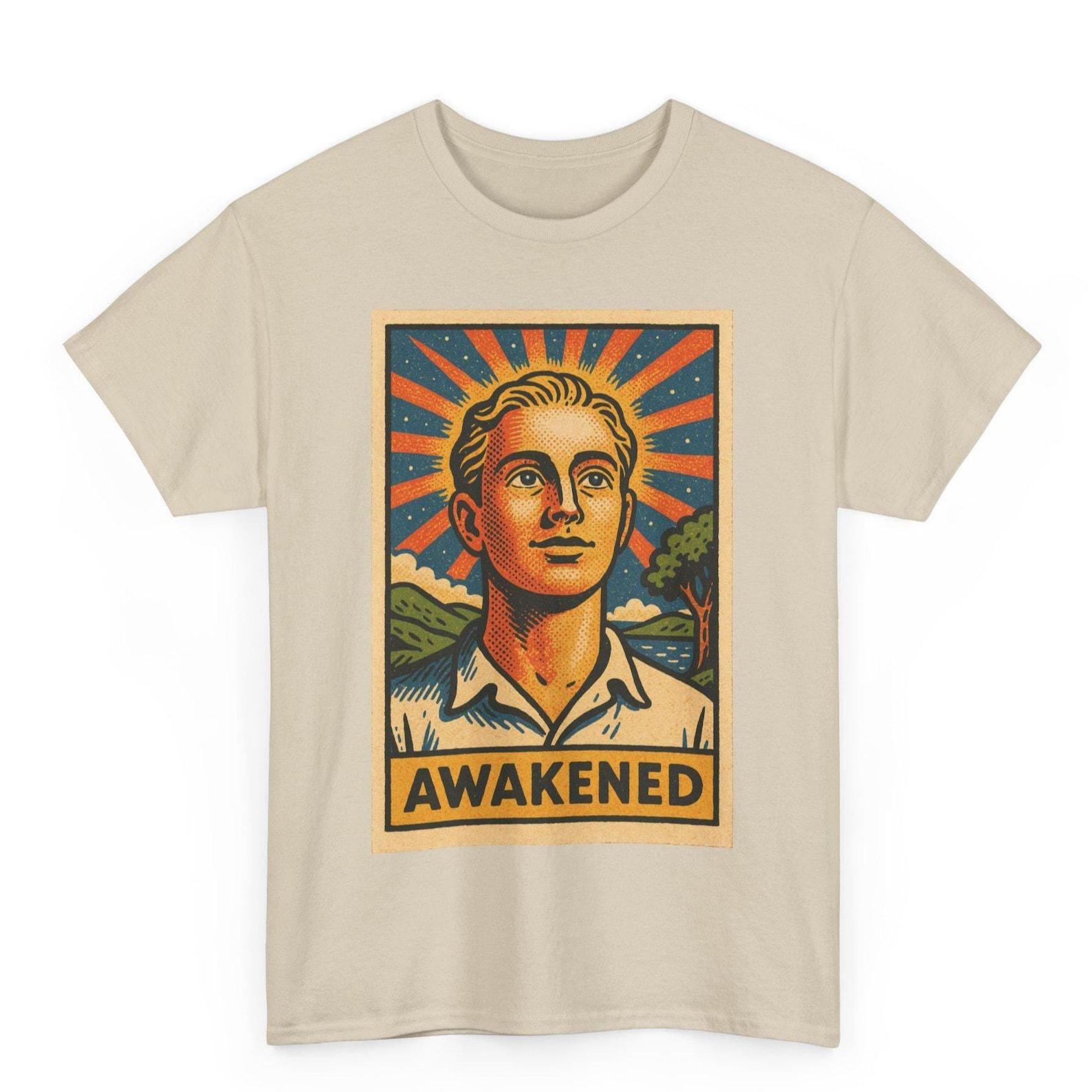 Awakened Retro Comic T Shirt Unisex | Vintage Spiritual Enlightenment Graphic Tee | Bold Inner Peace Style | Gift For Her | Mindful Humor M
