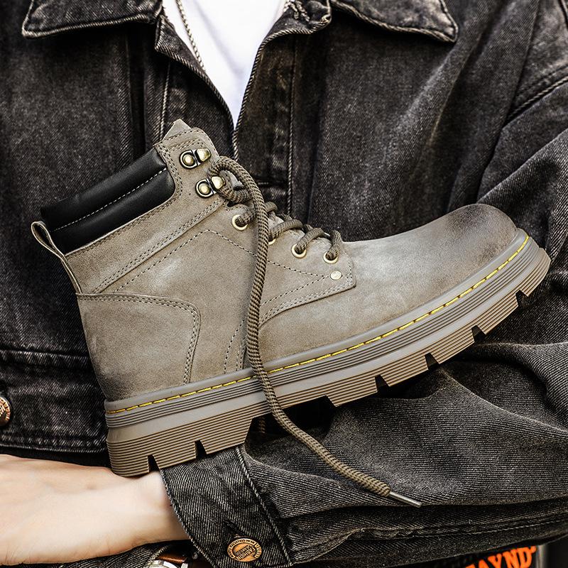 Leather Martin Boots Men's 5 New Thick-soled Retro Rhubarb Boots American High-top Short Boots Tooling Boots
