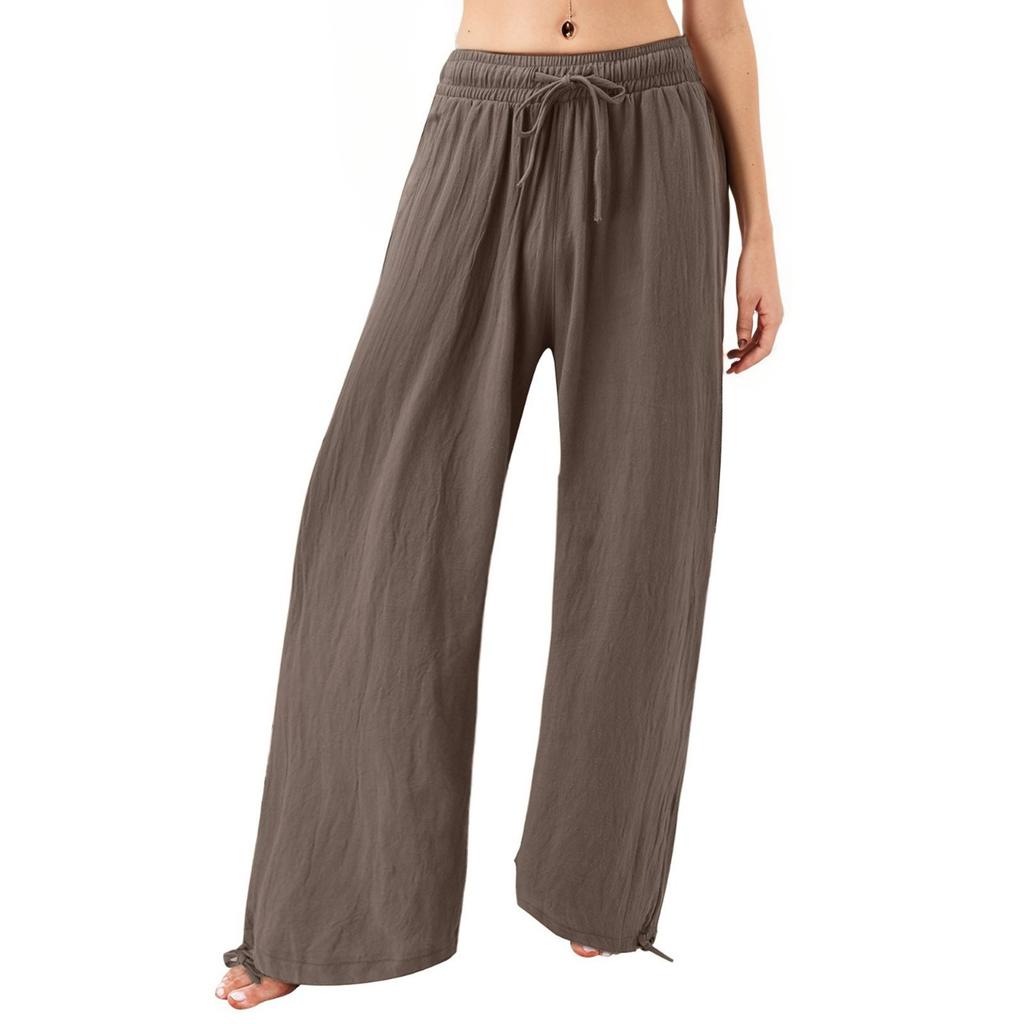 Pantalon Long décontracté pour femmes, 9 pantalons, ample, taille haute, en coton et lin, jambes larges, avec poches
