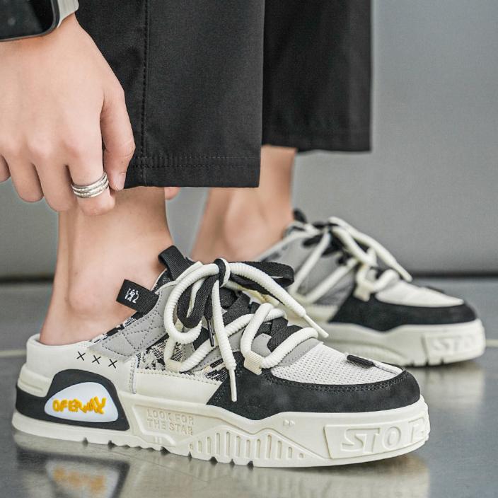 Summer Fashion Designer Men Half Slipper Breathable Casual Platform Shoes Lightweight Sneakers Outdoor Walking Flats Loafers