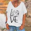 T-shirt da Donna Stampa Lettere d'Amore Hippie Estive Manica Corta Casual Larghe Scollo a V Top Bianchi Rosa Nuovi Arrivi