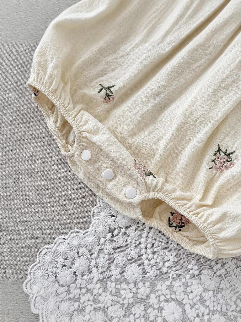Korean Baby Girl Embroidered Lace Romper - Summer Short Sleeve Bodysuit
