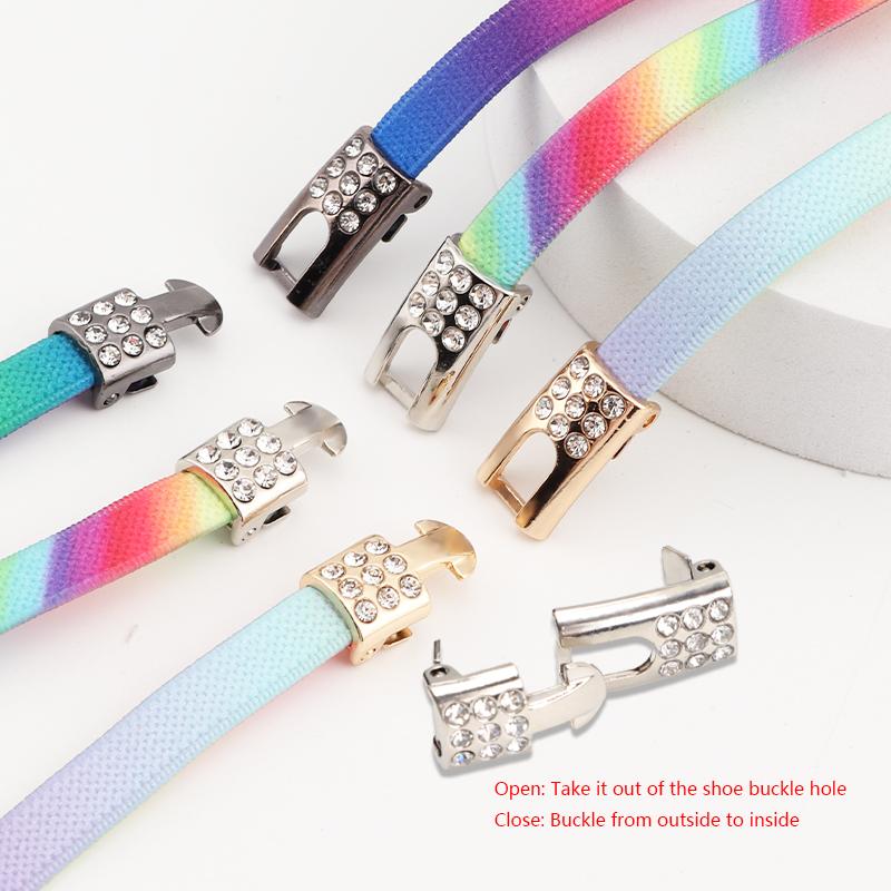 Diamond Cross Lock Shoelaces Rainbow Elastic Flat Laces Sneakers Without Ties Kids Adult No Tie Shoe Laces Rubber Bands Shoelace