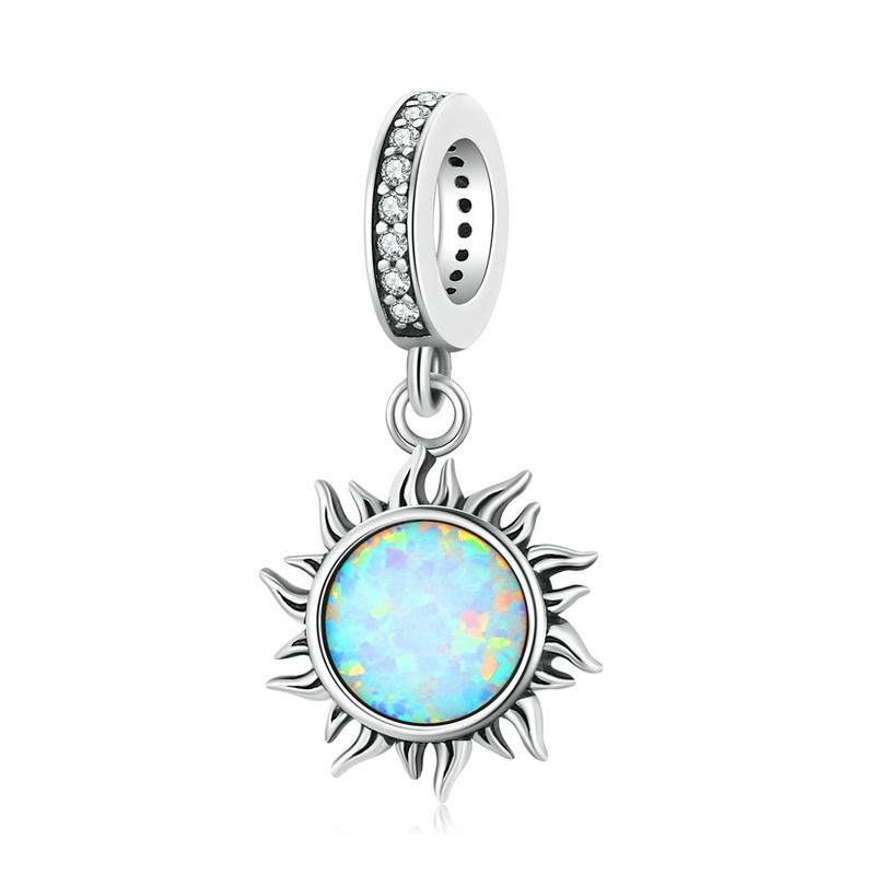 bamoer 925 Silver Blue Snowflake Spacer Charm Frozen Ice Crystal Opal Sun Pendant for Bracelet Women Fashion Jewelry