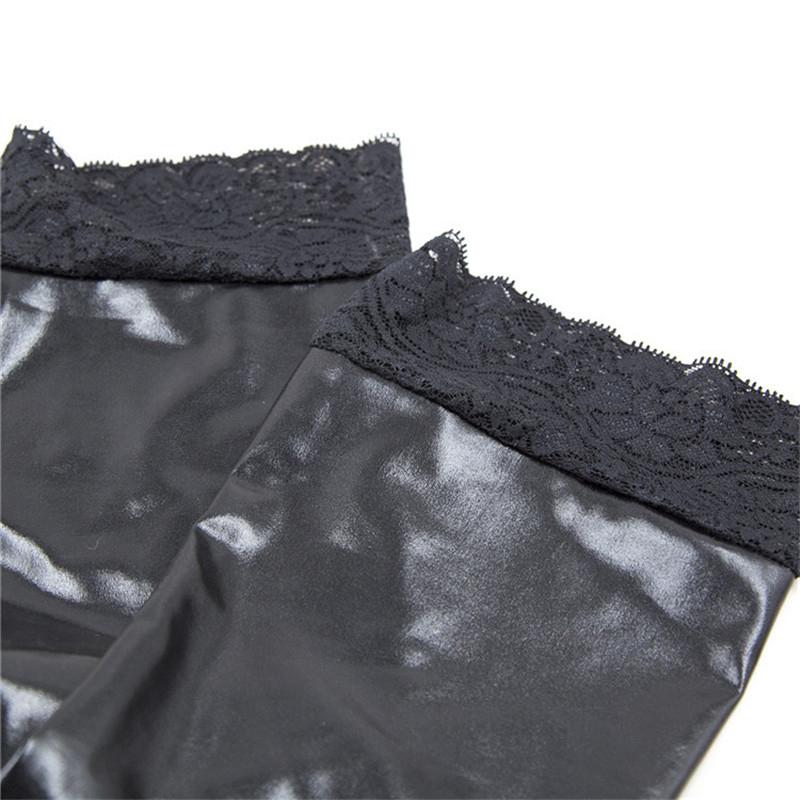 Plus Size Lace Top Silicone Stay Up Thigh High Stockings Gothic Punk Pu Leather Pole Dance Clubwear Women Sexy Lingerie