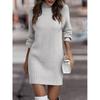Autumn and Winter Solid Color Long Sleeve Fashion High Neck Sweater Dress for Women