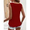 Womens Lace Neckline Smocked Crop Top With Floral Crochet Detail Casual Solid Color Sleeveless Blouse