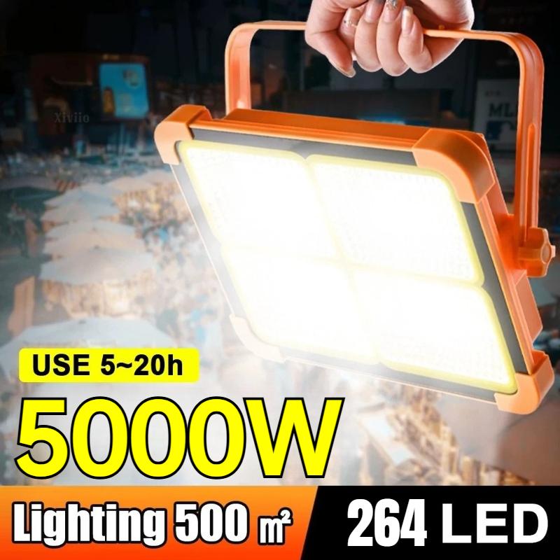 5000W Solar Camping Light Type-c Rechargeable Spotlight Powerful Outdoor LED Solar Light 20000mah Tent Light Portable Lantern