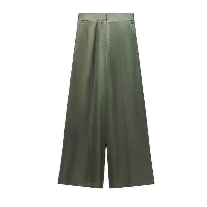 Spring NEW Set Casual Silk Satin Texture Shirts 9929235 Silk Satin Texture Wide Leg Pants 9929231