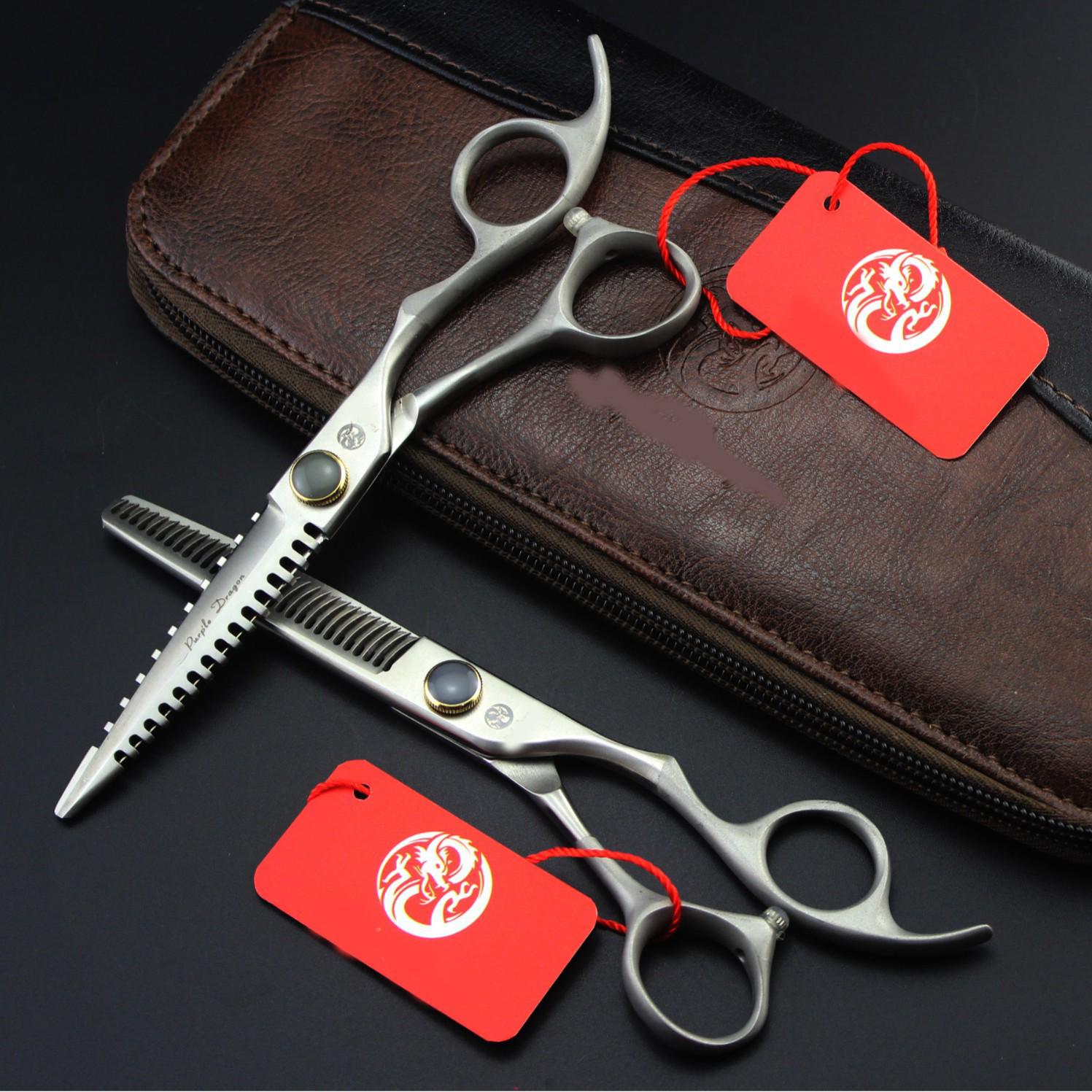 Purple Dragon 6.0 Gem Blade Serrated Handle Hairdressing Scissors, Barber Shears, Straight Shears, Bangs Scissors, Thinning Shears Straight Shears
