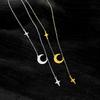 Titanium Steel Star & Moon Tassel Necklace - Minimalist Gold Clavicle Chain for Women