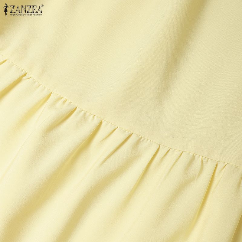 ZANZEA Rochie Casual de Damă cu Gât în V, Culoare Solidă, Largă, cu Mâneci 3/4