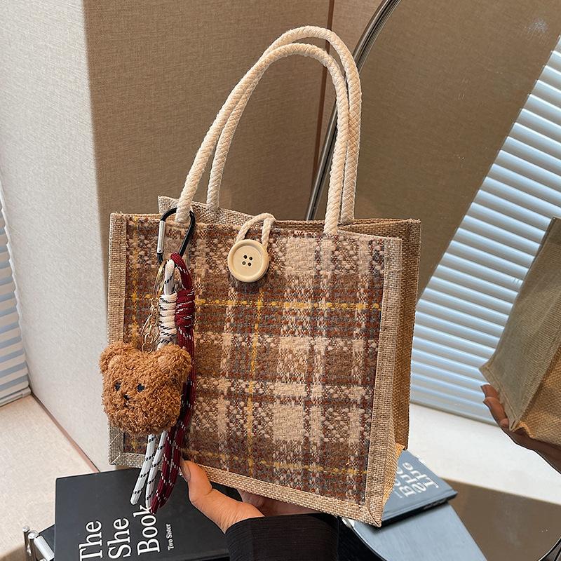 Portable Linen Bag for Work for Women Fashion Canvas Bag for Women Ins Fashionable Versatile One Shoulder Handbag