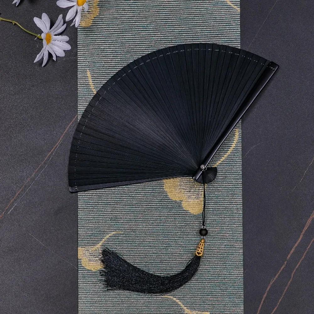 Chinese Style Japanese Classical Folding Fan Black Ancient Style Women's Folding Fan Portable Handmade Hand Fans Home Decoration