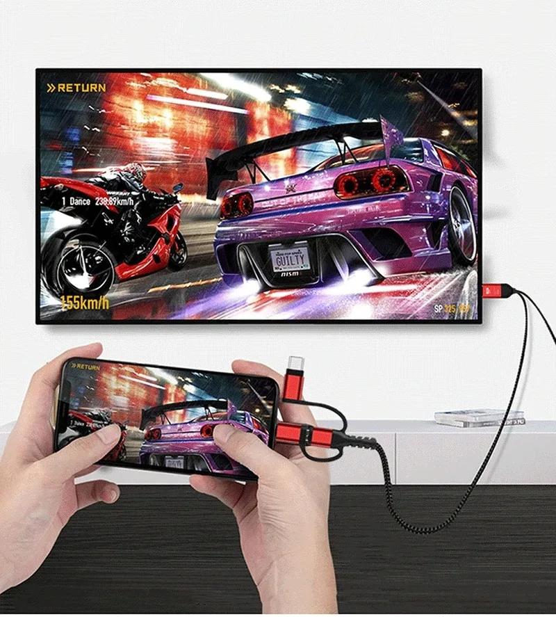 HDMI Kabel Displej Typ C Micro USB 3.0 Připojení Obrazovky K HDTV Kompatibilnímu Projektoru Video Adaptér Konvertor Pro IPhone