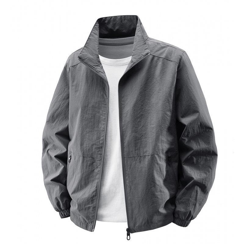 Men's 2025 Plus Size Thin Casual Jacket - Breathable Stand Collar for Spring & Autumn