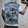 2578 * Herrevest Med Huller I Sæsonbestemt Motorcykel Denim Printet Vest