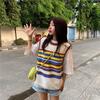 Korean Style Summer Striped Sleeveless Ice Silk Vest for Women