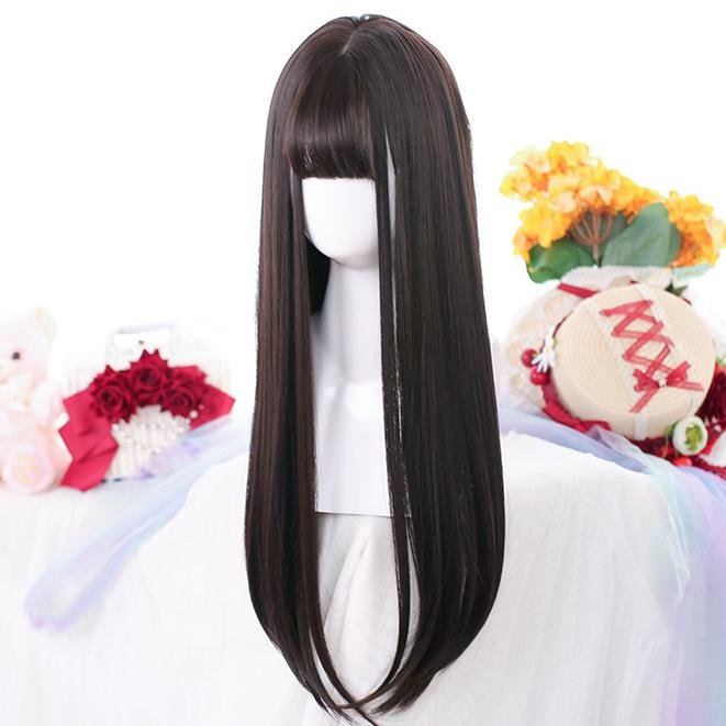 Bybrana Long Straight Hair With Bangs Cosplay Wig Gradient Black Women's Synthetic Hair Heat-Resistant Wig