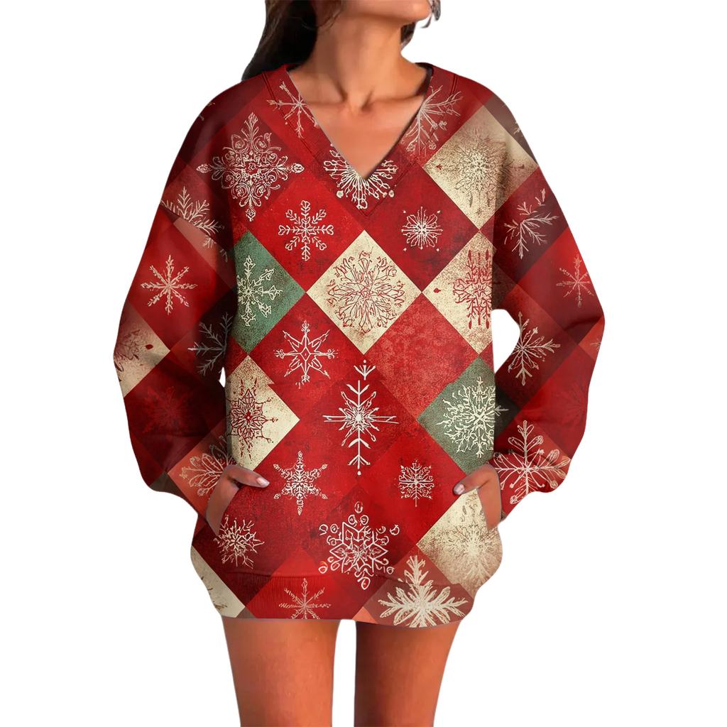 Women's Casual And Fashionable Christmas Print Long-Sleeved Top