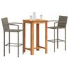 VidaXL 3-piece Garden Bar Set Grey Solid Acacia Wood Rattan, Outdoor Bar Table and Chairs, Set of 3295274