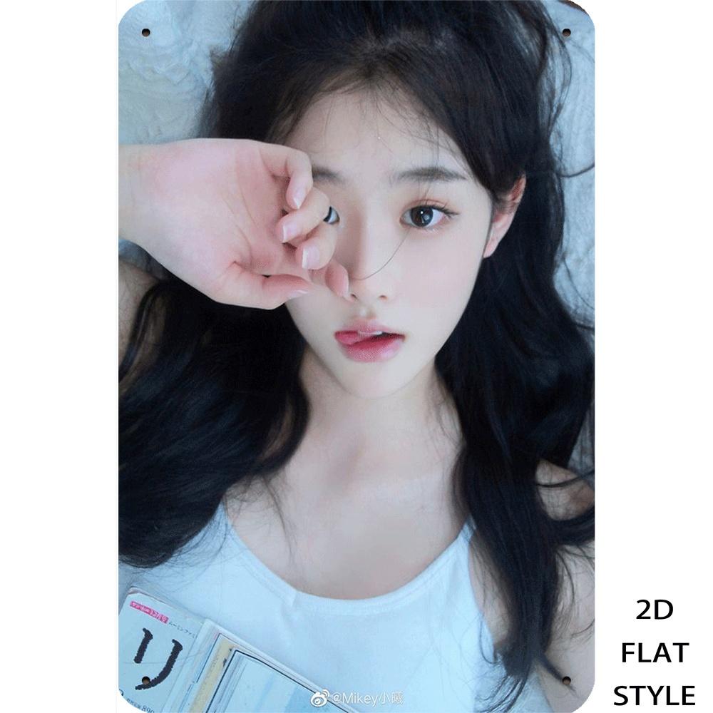 Hisun Tin Sign HD Metal Tin Sign Cute Asian Girl In White Top Soft Aesthetic Portrait Wall Art Decor